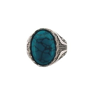 Oval Turquoise Silver Ring, size 11 359